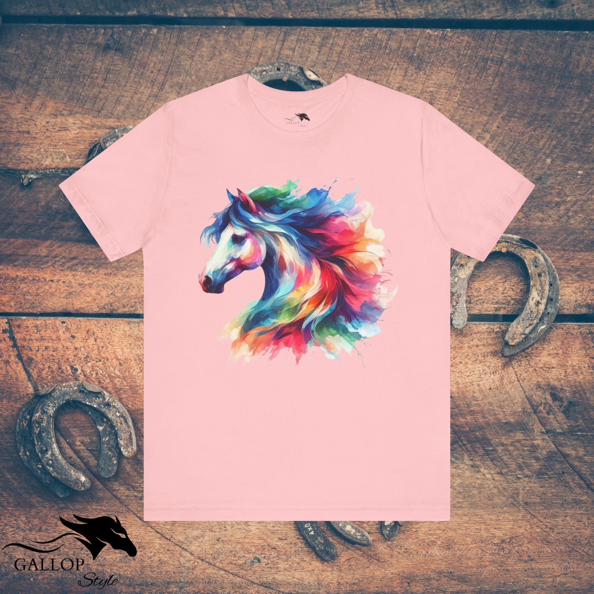 T-Shirt Pink / S Vibrant Water Color Horse T-Shirt GS_43