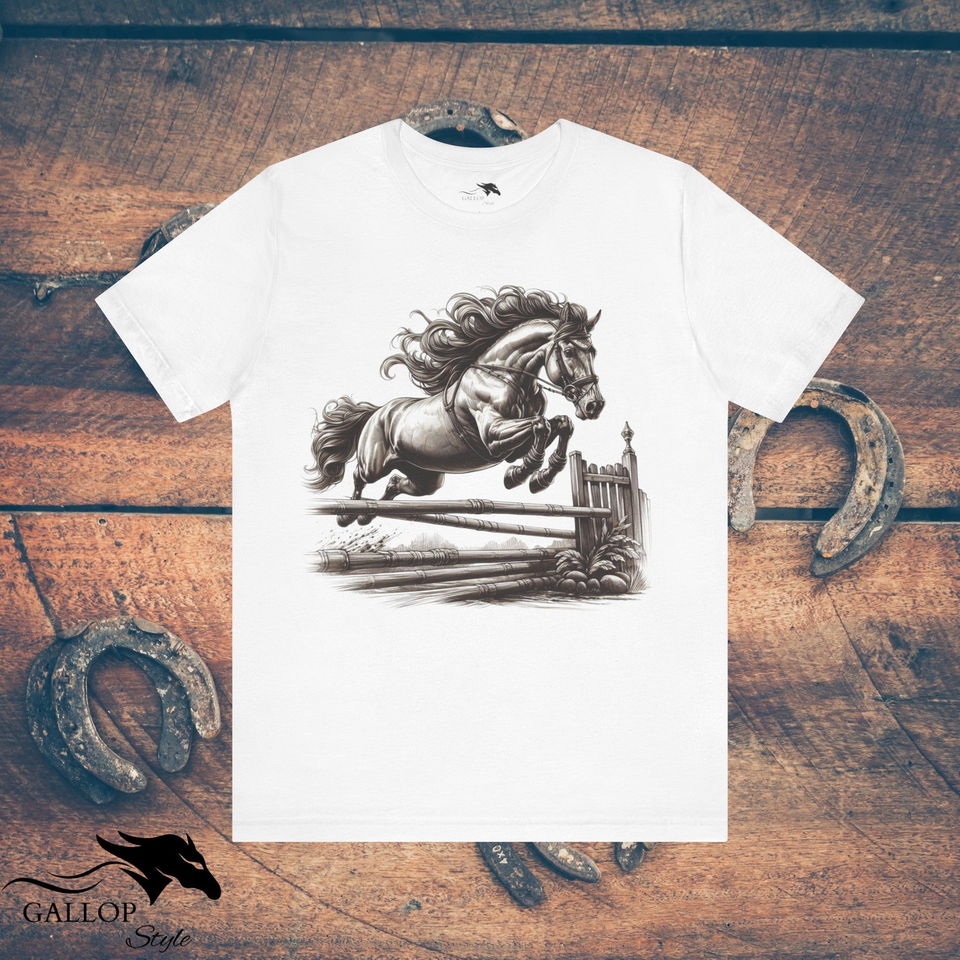 T-Shirt White / S Horse Jumping Fence Flowing Mane GS_17