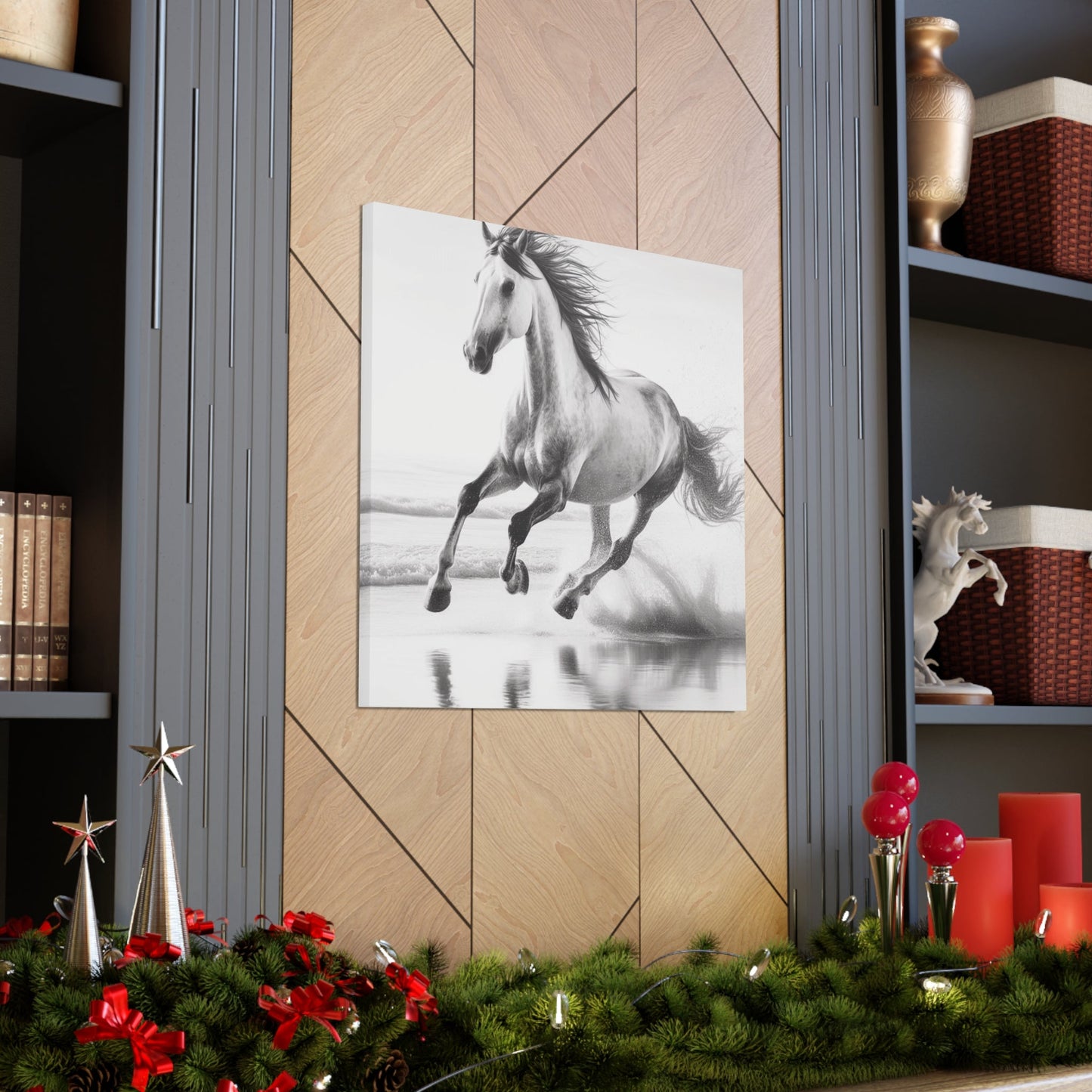 Wall Art 30″ x 30″ / 1.25" Wild Horse on Beach Canvas Gallery Wrap GS_58