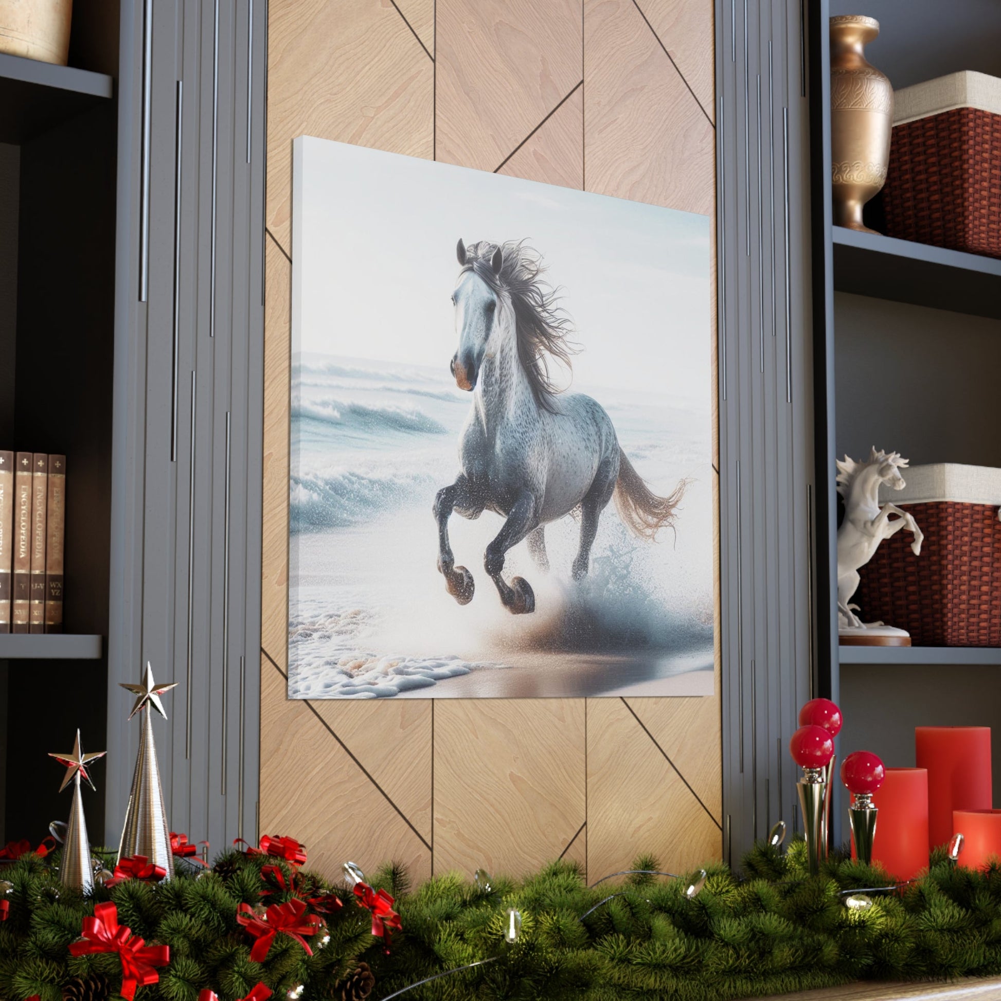 Wall Art 36″ x 36″ / 1.25" Wild Horse on Beach Canvas Gallery Wrap GS_54