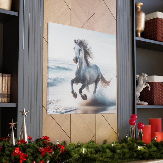 Wall Art 36″ x 36″ / 1.25" Wild Horse on Beach Canvas Gallery Wrap GS_54