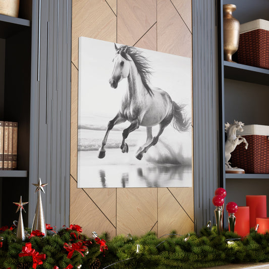 Wall Art 36″ x 36″ / 1.25" Wild Horse on Beach Canvas Gallery Wrap GS_58