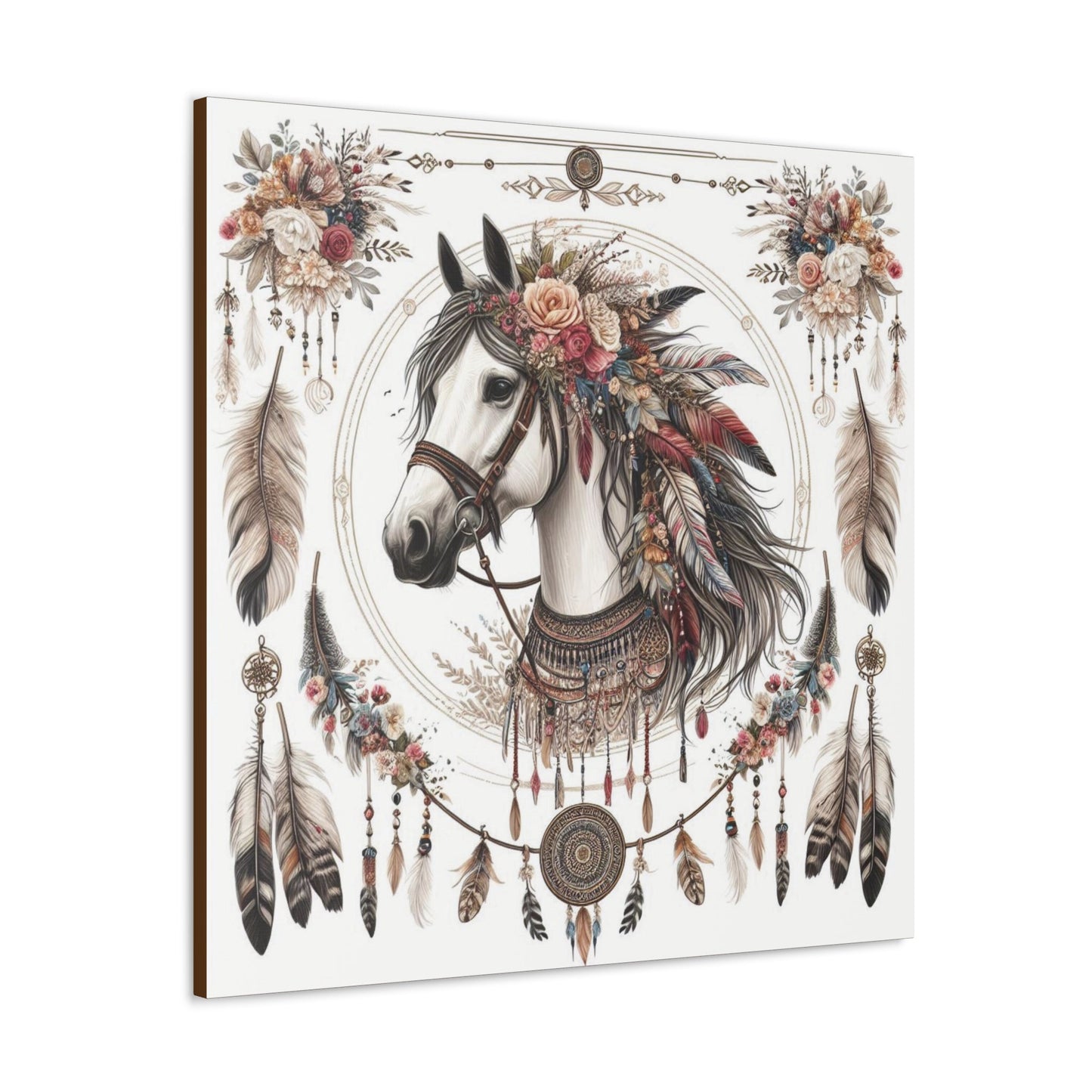 Wall Art BOHO Floral Horse Canvas Gallery Wrap GS_61