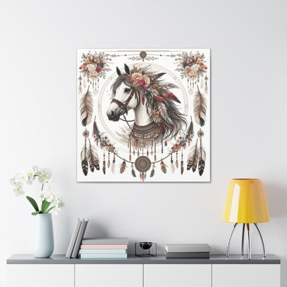 Wall Art BOHO Floral Horse Canvas Gallery Wrap GS_61