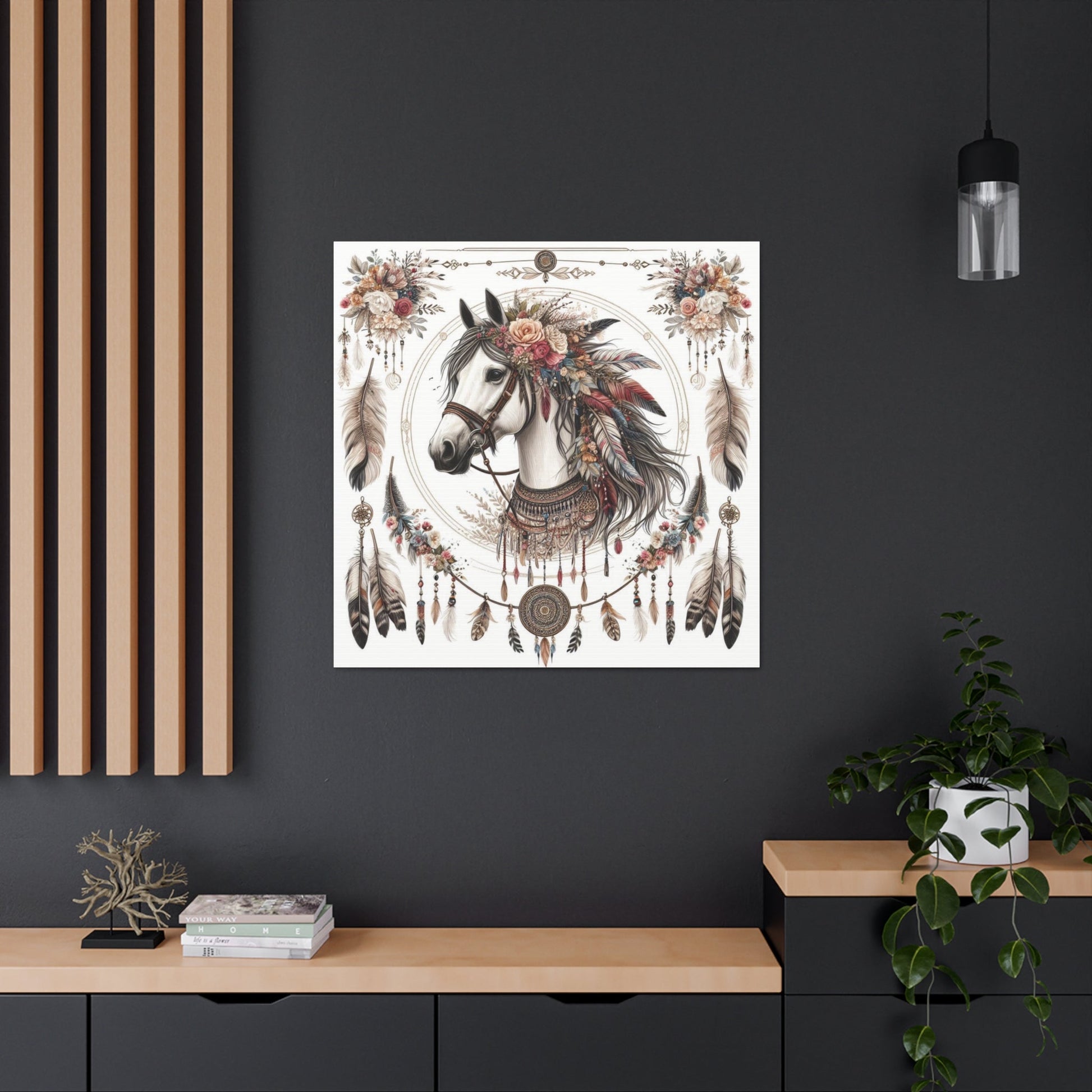 Wall Art BOHO Floral Horse Canvas Gallery Wrap GS_61