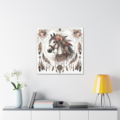 Wall Art BOHO Floral Horse Canvas Gallery Wrap GS_61