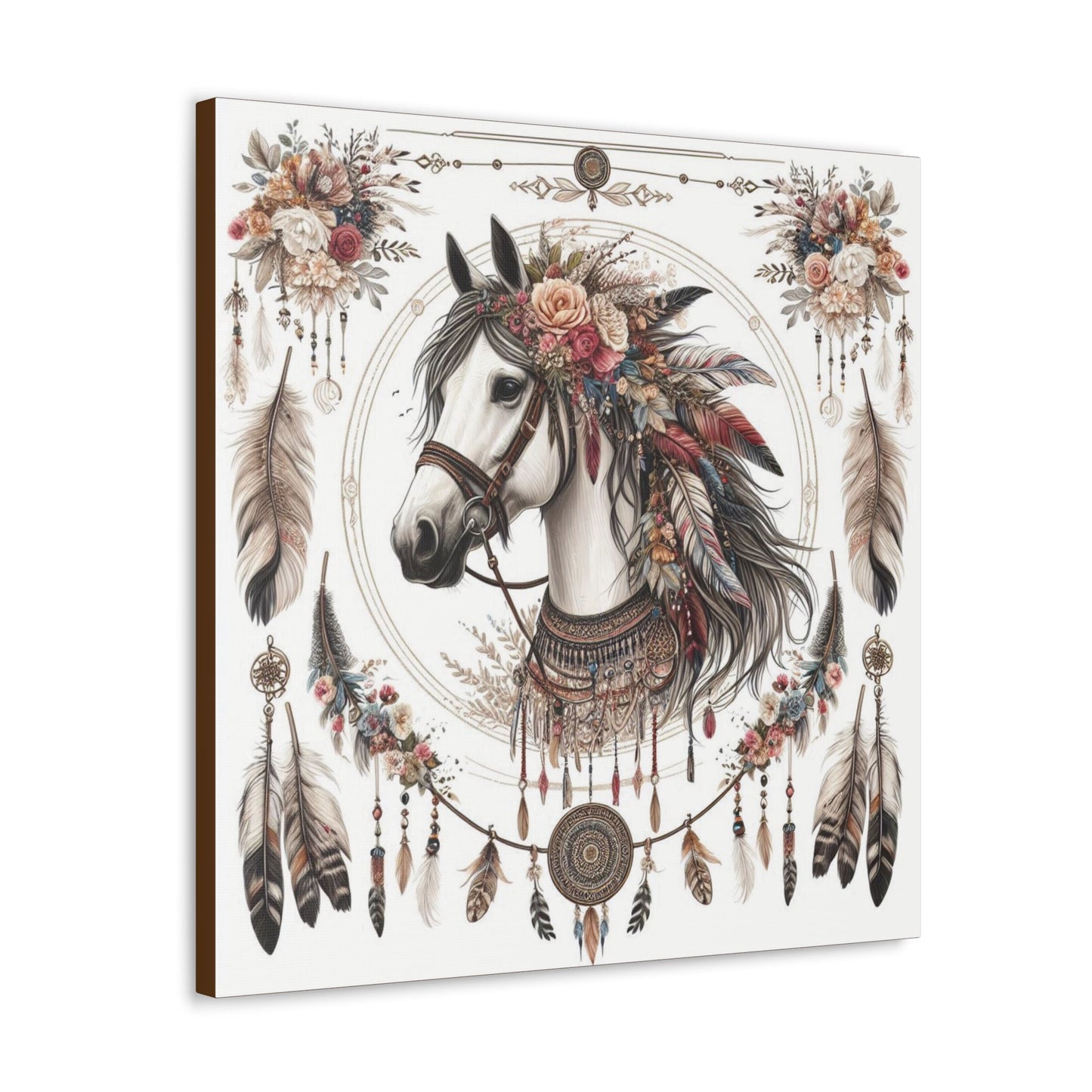 Wall Art BOHO Floral Horse Canvas Gallery Wrap GS_61