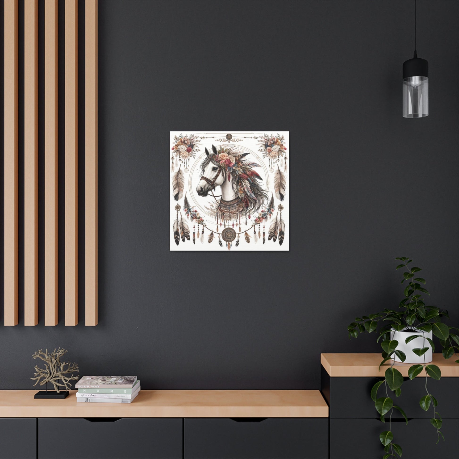 Wall Art BOHO Floral Horse Canvas Gallery Wrap GS_61