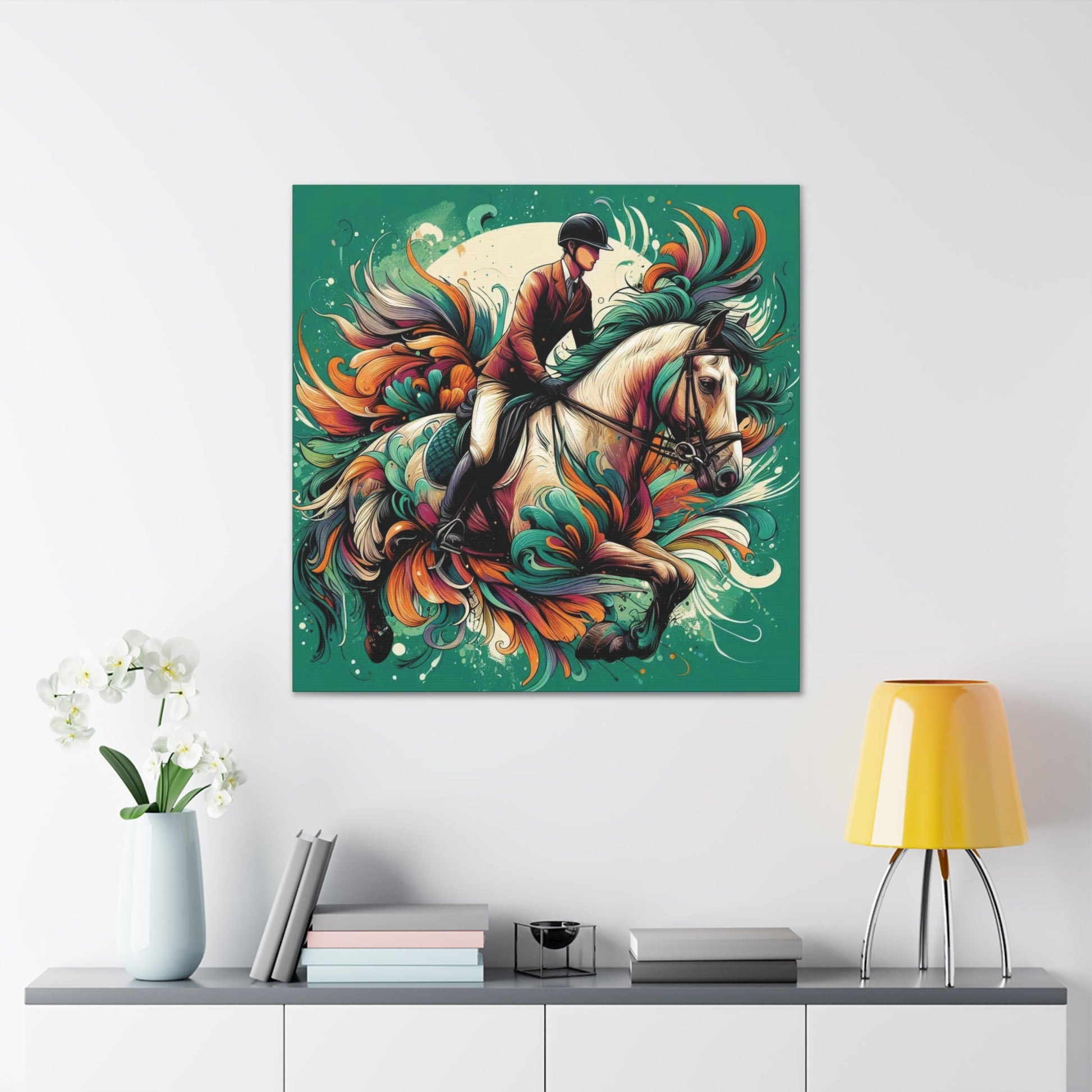 Wall Art Bold Horse & Rider Splatter Canvas Gallery Wrap GS_62