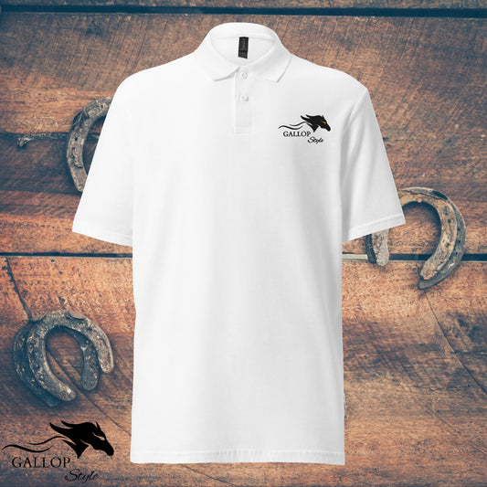 White / S Gallop Style Embroidered Men's pique polo shirt